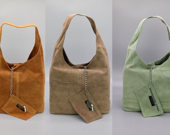 Suede Leather Shopper Bag, wild leather shoulder bag, large pouch bag, shopping bag, tote bag with lots of space