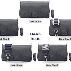 Schultertasche Leder für Frauen mit gemustertem Riemen, Nachttasche Leder für Frauen, Alltagstasche, Bauchtasche mit gemustertem Gürtel, Geschenk für Sie Dark Blue