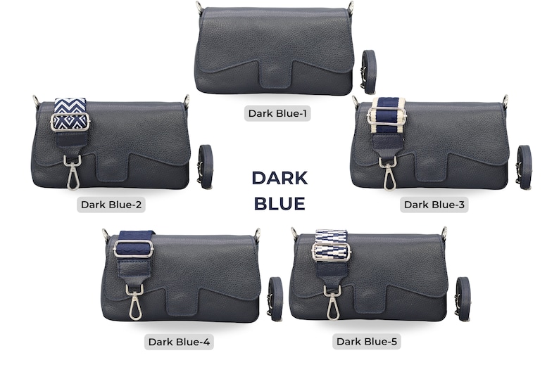 Schultertasche Leder für Frauen mit gemustertem Riemen, Nachttasche Leder für Frauen, Alltagstasche, Bauchtasche mit gemustertem Gürtel, Geschenk für Sie Dark Blue