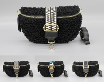 Medium Size Teddy Fell Belly Bag voor dames met gouden rits, schoudertas, crossbody tas heuptas met riem, tas voor de winter