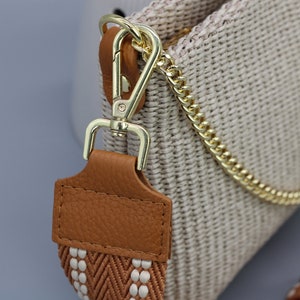 Taupe Braided Crossbody Bag with extra Strap, Leather Shoulder Bag, Everyday bag, Fanny pack and Patterned Belt image 8