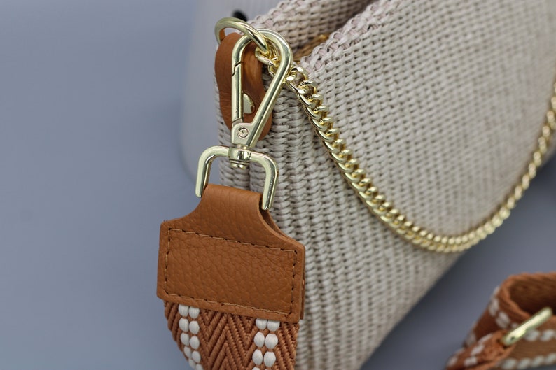 Taupe Braided Crossbody Bag with extra Strap, Leather Shoulder Bag, Everyday bag, Fanny pack and Patterned Belt image 8