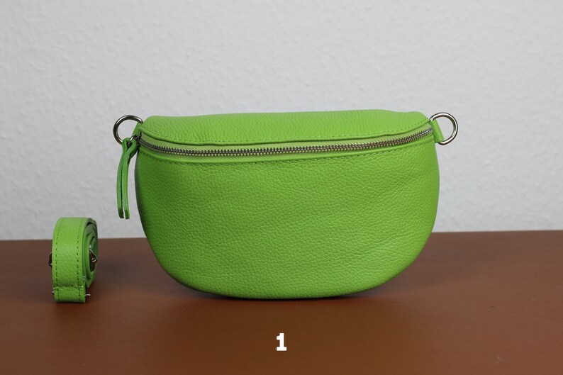 Leather Crossbody Bag for Women Light Green, Belly Bag with Strap, Genuine Leather Shoulder Bag, Gift for her Option-1