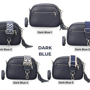 Sac à bandoulière en cuir avec bandoulière supplémentaire, fermeture éclair argentée, sac à bandoulière en cuir, sac de tous les jours, sac banane et ceinture à motifs Dark Blue