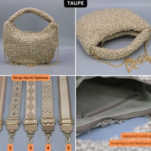 Sac à bandoulière Teddy Fell, sac à main en cuir, sacs crossbody mignons, sacs crossbody en polaire moelleuse, cadeau pour elle Taupe