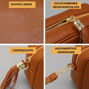 Leren crossbodytas met extra riem, GOUDEN ritssluiting, leren schoudertas, alledaagse tas, heuptasje en riem met patroon afbeelding 4