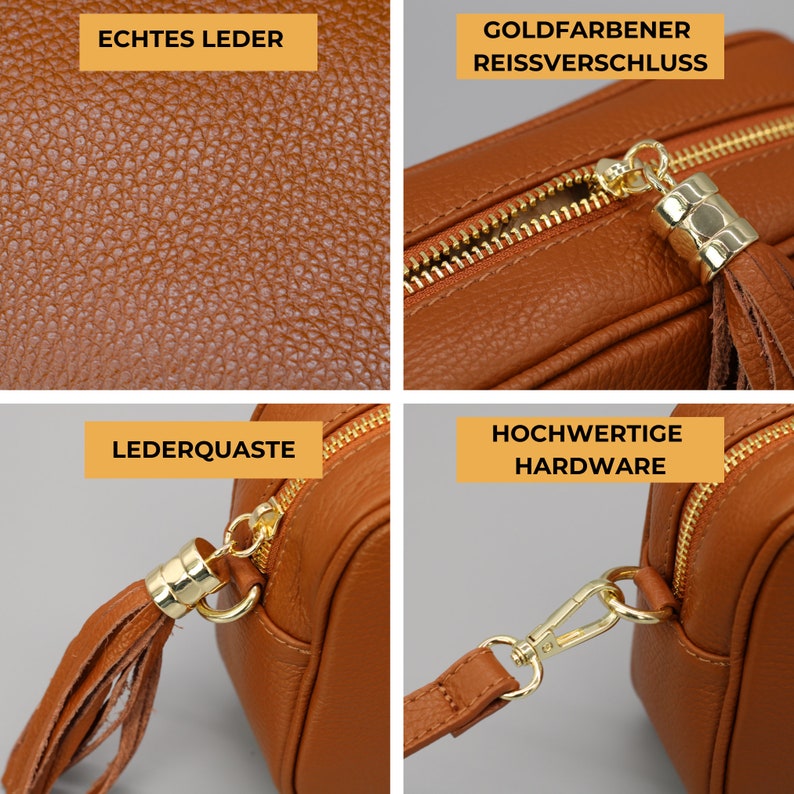 Leather Crossbody Bag with extra Strap, GOLD zippered, Leather Shoulder Bag, Everyday bag, Fanny pack and Patterned Belt imagem 4