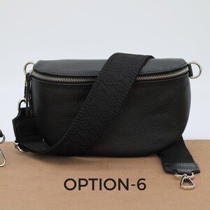 Bauchtasche Schwarz Leder für Frauen, Leder Umhängetasche, Crossbody Bag Gürteltasche mit Riemen, Geschenk für Sie Option-6