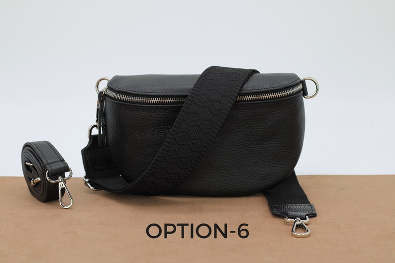 Bauchtasche Schwarz Leder für Frauen, Leder Umhängetasche, Crossbody Bag Gürteltasche mit Riemen, Geschenk für Sie Option-6