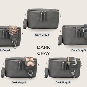 Belly Bag pour femme, Sac à bandoulière avec bandoulière, Sac à bandoulière en cuir véritable Dark Gray