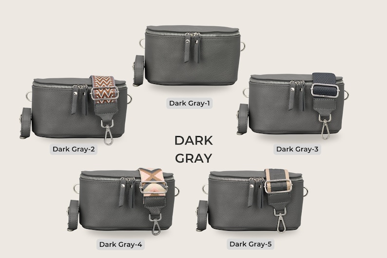 Belly Bag pour femme, Sac à bandoulière avec bandoulière, Sac à bandoulière en cuir véritable Dark Gray