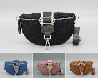 Teddyfell Bauchtasche für Frauen mit 2 Riemen, Schultertasche, Crossbody Bag Gürteltasche mit Riemen, Tasche für den Winter