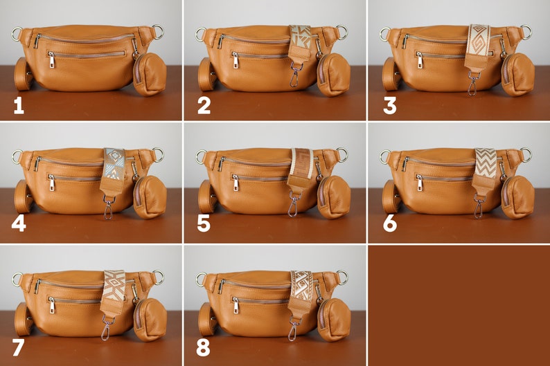 Buiktas Leer met extra riem en extra portemonnee, Crossbody tas, alledaagse tas, heuptasje met leren riem, cadeau voor haar afbeelding 4