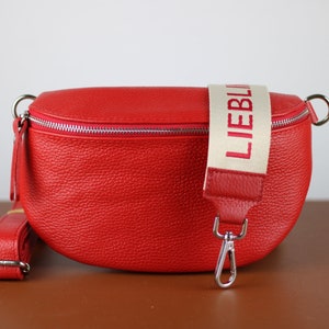Rote Leder Umhängetasche für Frauen mit silbernem Reißverschluss, Bauchtasche mit Riemen, echtes Leder Umhängetasche, Geschenk für Sie Option-2