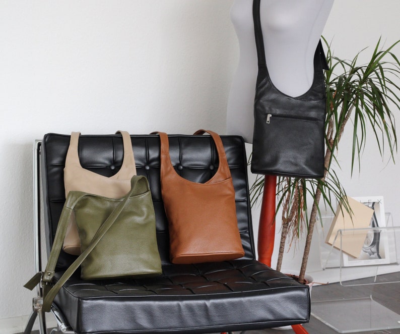 Umhängetasche aus Leder, Leder Crossbody Bag, Umhängetasche aus Leder mit Reißverschlusstaschen, Geschenke für Sie, ANJA Bild 1