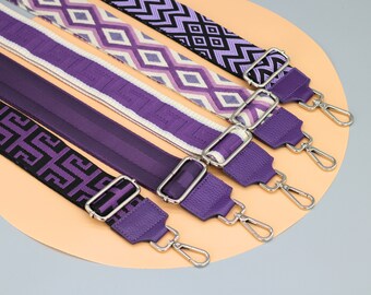 Lilac Leather Silver and Gold Strap for Bags with Gold Hardware, Wide Strap Shoulder Strap, camera bag straps,  Fabric Bag Strap