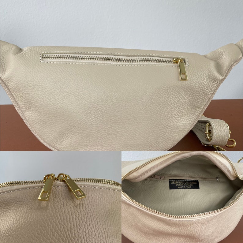 Bauchtasche Leder für Frauen, mit goldenem Reißverschluss, Schultertasche mit breitem Riemen, Geschenke Frauen, Gürteltasche Frauen, Alltagstasche Bild 8