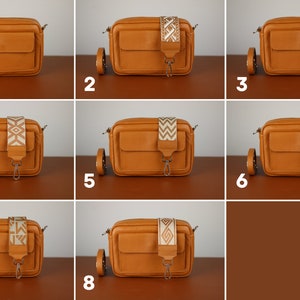 Leren crossbodytas met extra riem, leren schoudertas, alledaagse tas, heuptasje en riem met patroon, cadeau voor haar afbeelding 4