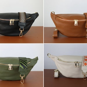 Belly Bag Leather for Women, with gold zipper, Shoulder Bag with Wide Strap, Gifts Women, Belt Bag Women, Everyday Bag
