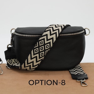 Bauchtasche Schwarz Leder für Frauen, Leder Umhängetasche, Crossbody Bag Gürteltasche mit Riemen, Geschenk für Sie Option-8