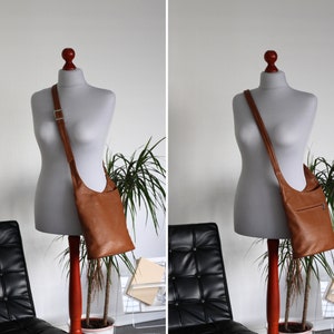 Leren schoudertas, leren Crossbody tas, alledaagse tas met zakken met ritssluiting, cadeaus voor haar, ANJA afbeelding 2