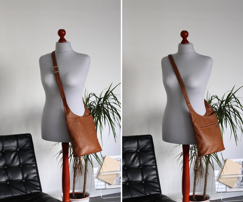 Leren schoudertas, leren Crossbody tas, alledaagse tas met zakken met ritssluiting, cadeaus voor haar, ANJA afbeelding 2