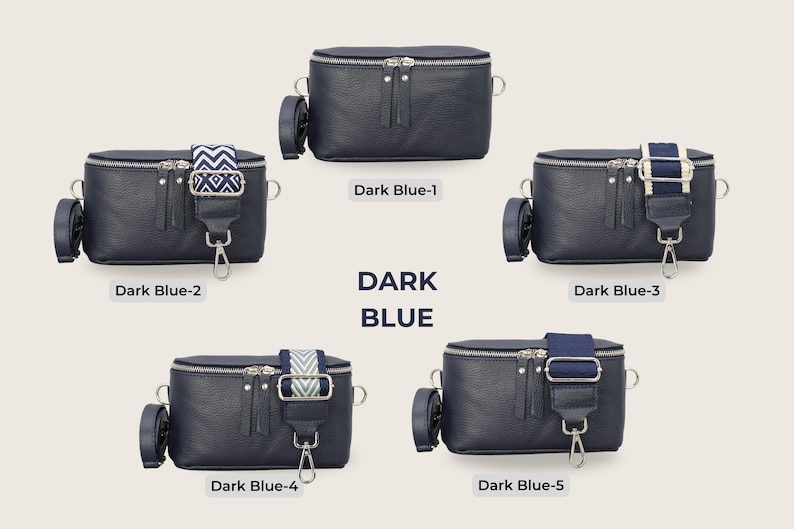 Belly Bag pour femme, Sac à bandoulière avec bandoulière, Sac à bandoulière en cuir véritable Dark Blue