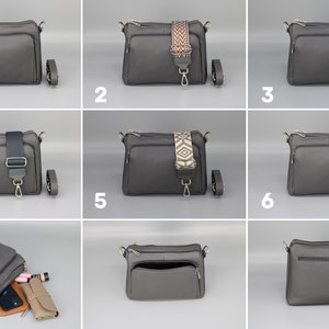 Leder Crossbody Bag mit extra Gurt, Leder Umhängetasche, Alltagstasche, Fanny Pack und gemusterten Gürtel, Geschenk für Sie Dark Gray