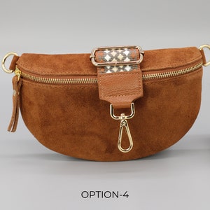 Wildleder Cognac Braune Bauchtasche für Frauen mit Gold Reißverschluss, Bauchtasche mit Riemen, Echtes Leder Umhängetasche, Geschenk für sie Option-4