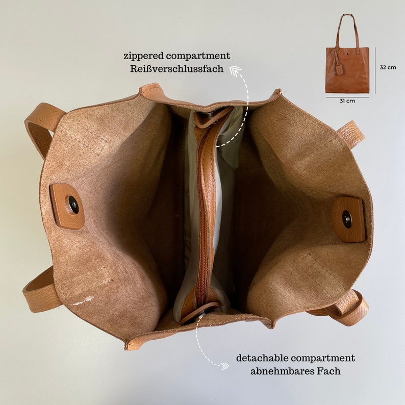 Leder Shopper Tasche, Leder Umhängetasche, große Beuteltasche, Einkaufstasche, Shopper mit viel Platz Bild 2