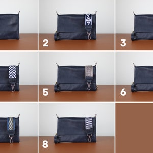 Leather Crossbody Slim Bag, Minimal Women Shoulder Bag, Make up bag, Fanny pack with Leather Belt and Patterned Belt image 7