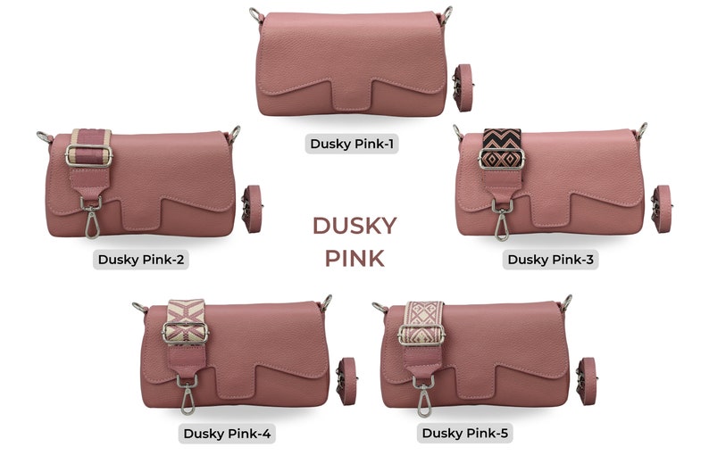 Schultertasche Leder für Frauen mit gemustertem Riemen, Nachttasche Leder für Frauen, Alltagstasche, Bauchtasche mit gemustertem Gürtel, Geschenk für Sie Dusky Pink