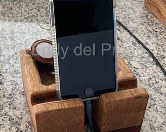 Houten iPhone-houder, padoek en eiken.