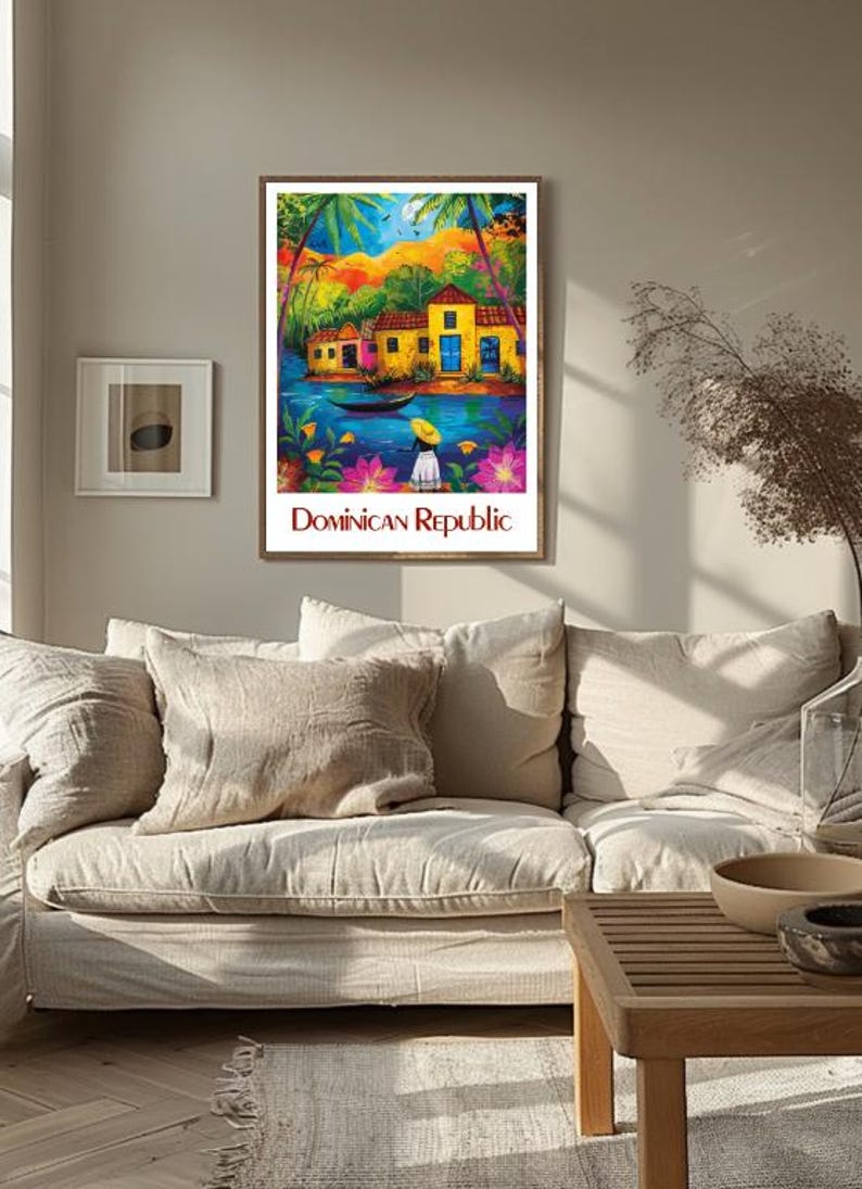 Dominican Republic Travel Poster Vintage Art Print of Scenic Caribbean