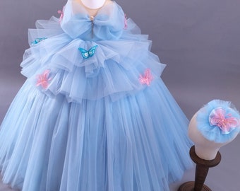 Cinderella Dress, Cinderella Costume , Classic Princess Gown Tutu Dress, Toddler Cinderella Costume, Butterfly Dress