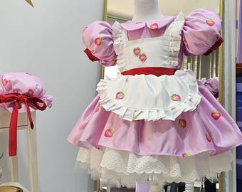 Strawberry Shortcake Inspired Dress: Toddler Cosplay Costume with Bonnet