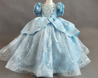 Handmade Cinderella Dress: Toddler Princess Costume with Cloak & Crown