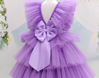 Lavender Tulle Flower Girl Dress, Ruffled Party Dress