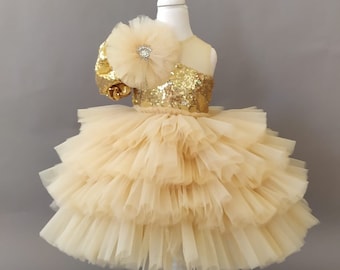Gold Sequin Tulle Dress, Junior Bridesmaid Dress - Etsy