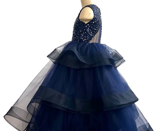 Navy Blue Sequin Tulle Dress: Girls' Party or Flower Girl Dress