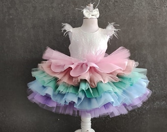 Unicorn Sequin Tutu Dress: Rainbow Birthday Costume