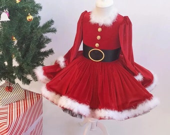 Girls&#39; Santa Claus Velvet Christmas Dress: Toddler Holiday Costume