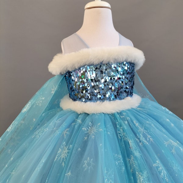 Elsa Costume For Girls, Frozen Elsa Birthday Costume, Elsa Costume Toddler, Elsa Birthday Dress, Party Gown, Ice Blue Tutu Dress