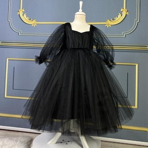 Black Tulle Toddler Flower Girl Dress, Baby Girl Dress Special Occasion, Black Tutu Dress for Girls Birthday, Black Wedding Dress, 2nd Dress