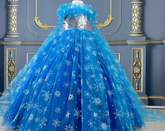 Elsa Blue Dress: Satin Tulle Princess Costume