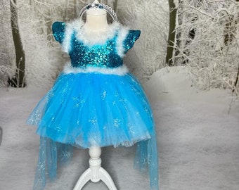 Elsa Inspired Sequin Dress: Frozen Birthday Costume, Hair Accessory Included