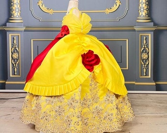 Princess Belle Costume: Yellow Satin Ball Gown, Birthday Dress