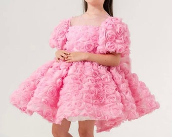 Pink Rose Tulle Dress: Elegant Toddler Birthday Party Dress