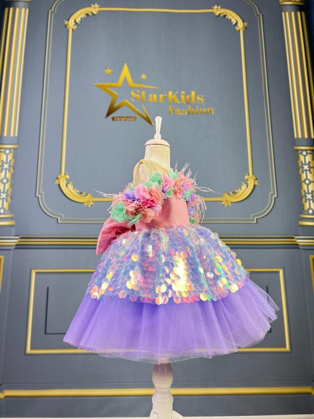 Easter Dress, Toddler Flower Birthday Dress, Colorful Flower Girl Dress