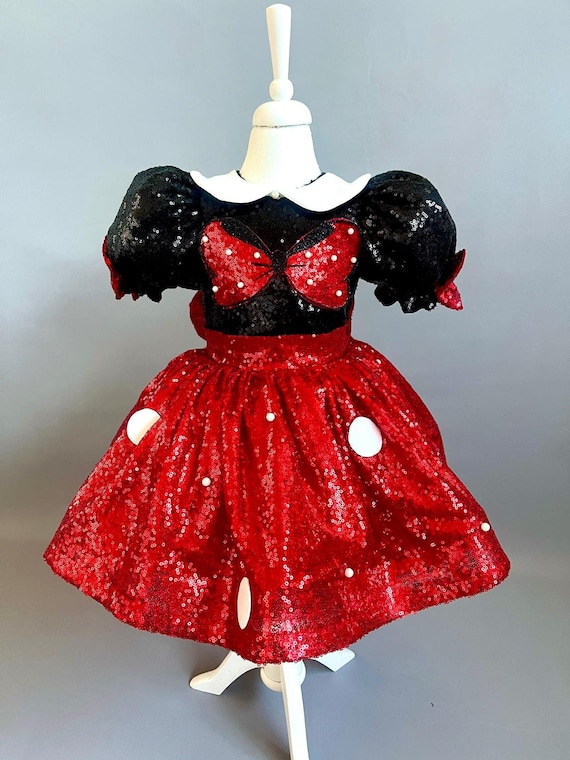 Minnie Mouse Dress Red Minnie Mouse Costume Sequin Fabric Minnie Themed Toddler Girl Dress for Special Occasions Minnie Birthday Dress Etsy